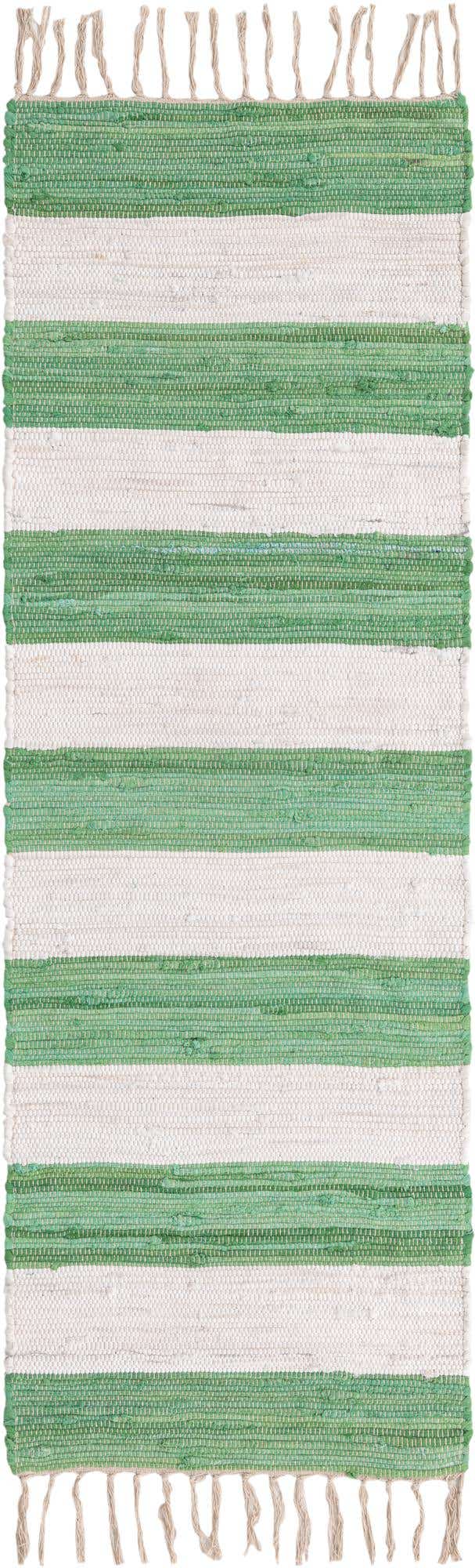 Green and Ivory 2' 2 x 6' 1 Chindi Rag Runner Area Rug 100% Cotton All Natural Eco-Friendly Carpet Mat Decor for Homes for Sale at Rug Engine
