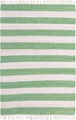 Green and Ivory 6' 1 x 9' Chindi Rag Rectangle Area Rug 100% Cotton All Natural Eco-Friendly Carpet Mat Decor for Homes for Sale at Rug Engine