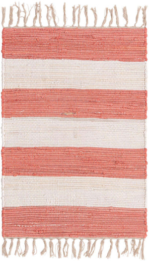 Coral and Ivory 2' 2 x 3' 1 Chindi Rag Rectangle Area Rug 100% Cotton All Natural Eco-Friendly Carpet Mat Decor for Homes for Sale at Rug Engine