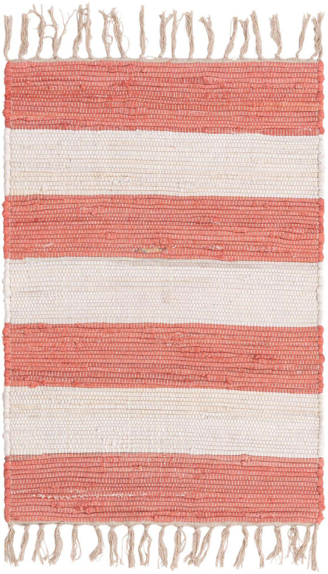 Coral and Ivory 2' 2 x 3' 1 Chindi Rag Rectangle Area Rug 100% Cotton All Natural Eco-Friendly Carpet Mat Decor for Homes for Sale at Rug Engine
