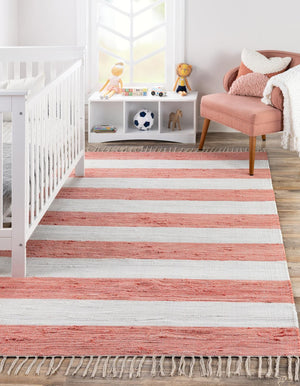 Coral and Ivory 9' x 12' Chindi Rag Rectangle Area Rug 100% Cotton All Natural Eco-Friendly Carpet Mat Decor for Homes for Sale at Rug Engine