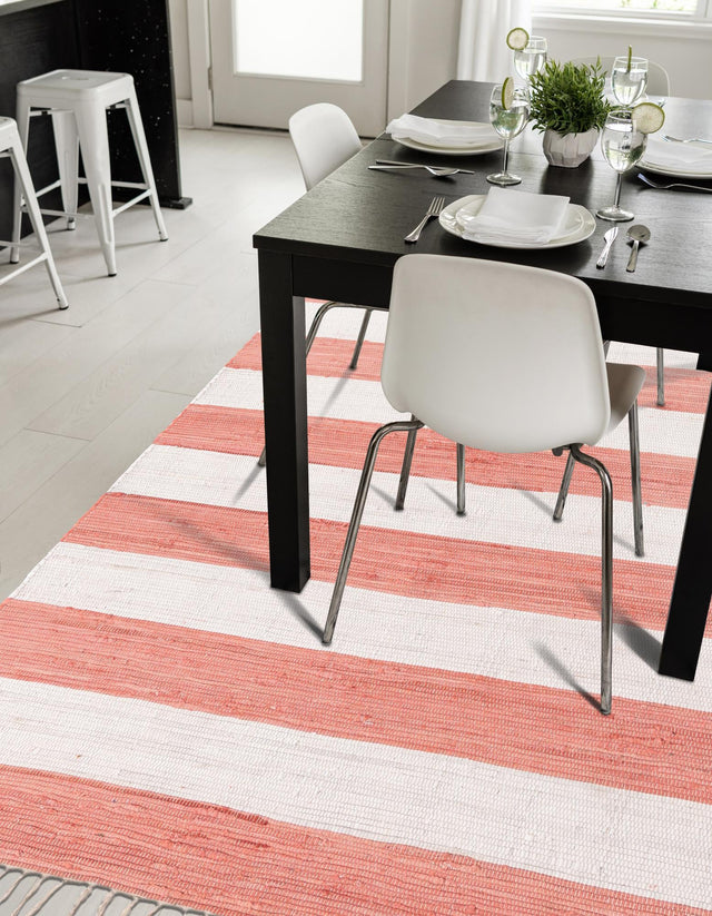Coral and Ivory 9' x 12' Chindi Rag Rectangle Area Rug 100% Cotton All Natural Eco-Friendly Carpet Mat Decor for Homes for Sale at Rug Engine