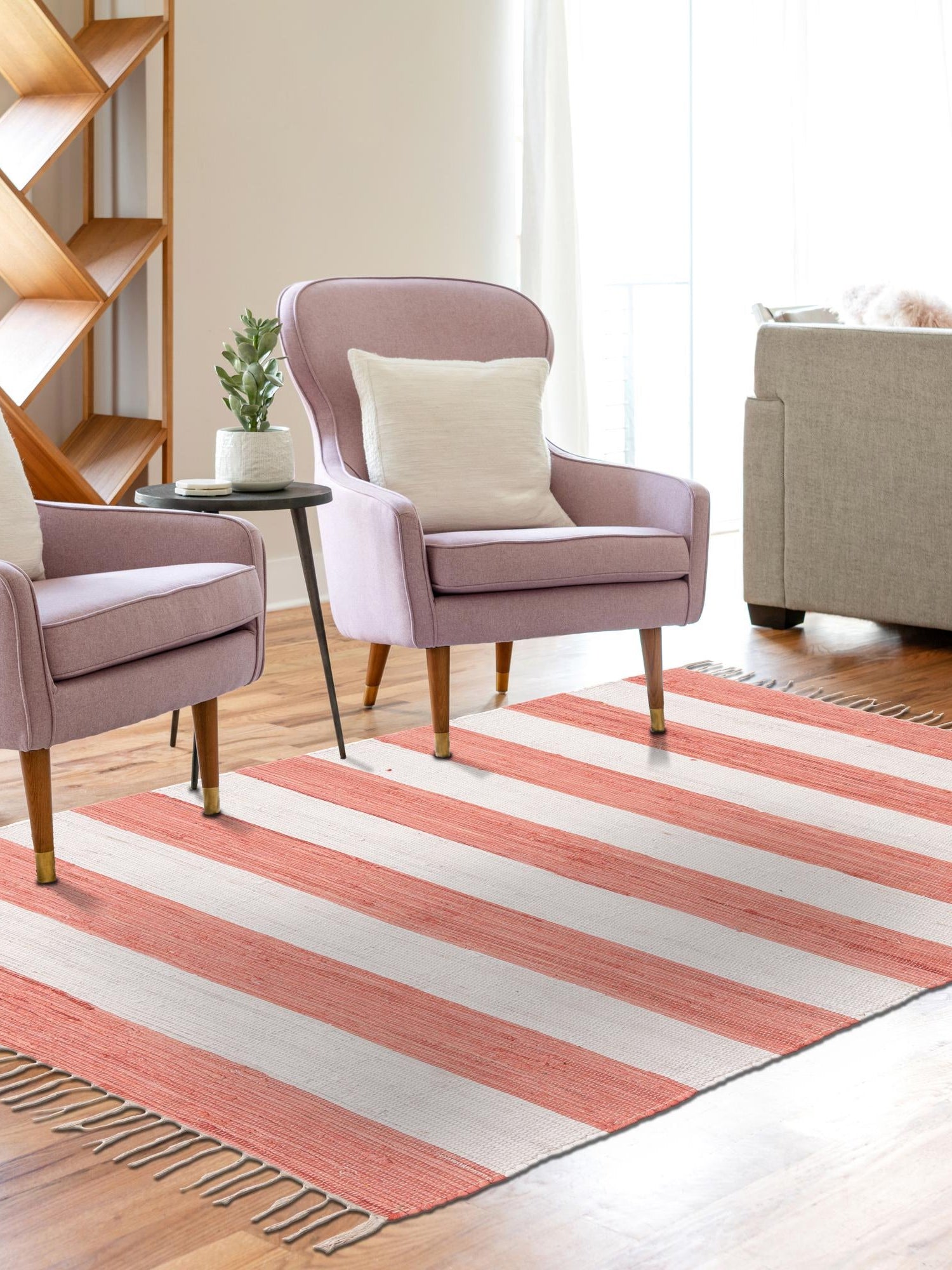 Coral and Ivory 5' 1 x 8' Chindi Rag Rectangle Area Rug 100% Cotton All Natural Eco-Friendly Carpet Mat Decor for Homes for Sale at Rug Engine