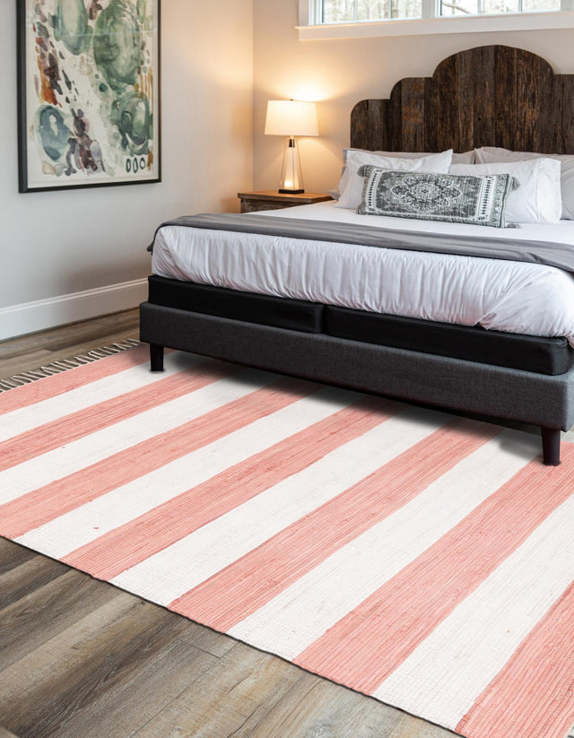 Coral and Ivory 5' 1 x 8' Chindi Rag Rectangle Area Rug 100% Cotton All Natural Eco-Friendly Carpet Mat Decor for Homes for Sale at Rug Engine