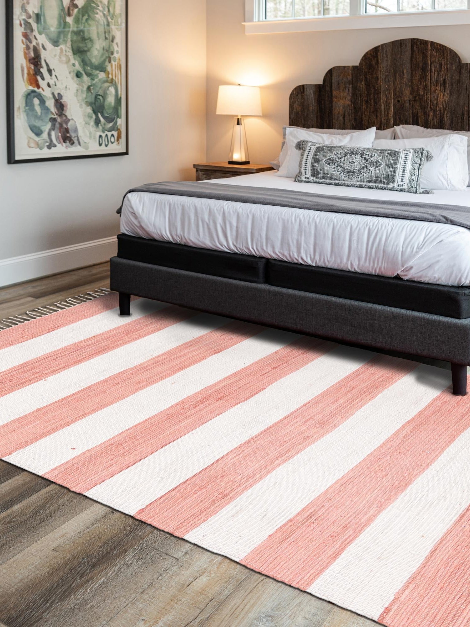Coral and Ivory 9' x 12' Chindi Rag Rectangle Area Rug 100% Cotton All Natural Eco-Friendly Carpet Mat Decor for Homes for Sale at Rug Engine