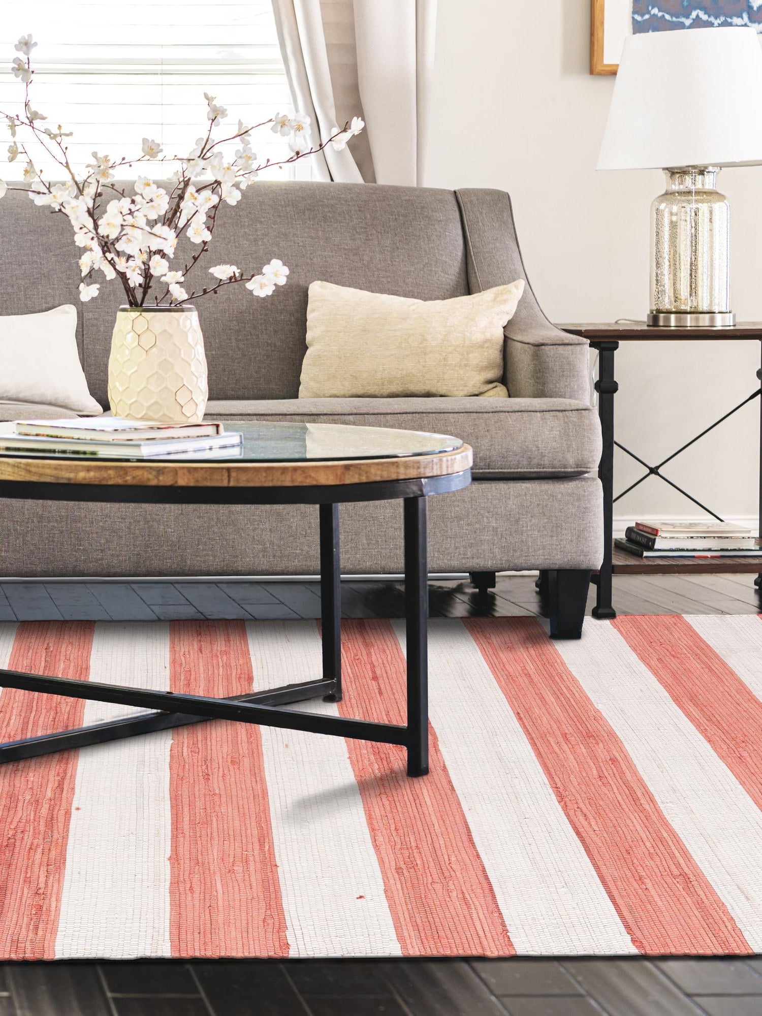 Coral and Ivory 2' 2 x 3' 1 Chindi Rag Rectangle Area Rug 100% Cotton All Natural Eco-Friendly Carpet Mat Decor for Homes for Sale at Rug Engine