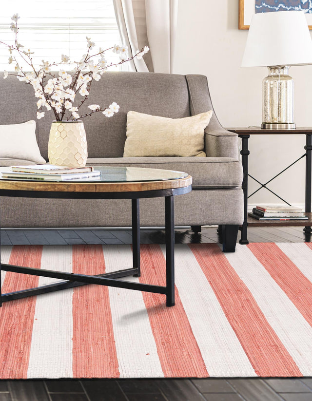 Coral and Ivory 5' 1 x 8' Chindi Rag Rectangle Area Rug 100% Cotton All Natural Eco-Friendly Carpet Mat Decor for Homes for Sale at Rug Engine