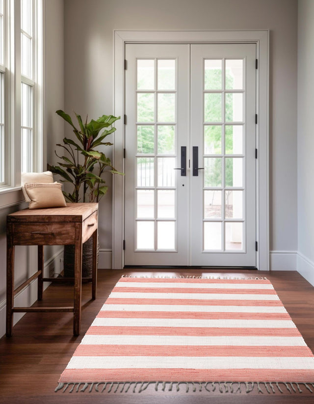 Coral and Ivory 6' 1 x 9' Chindi Rag Rectangle Area Rug 100% Cotton All Natural Eco-Friendly Carpet Mat Decor for Homes for Sale at Rug Engine