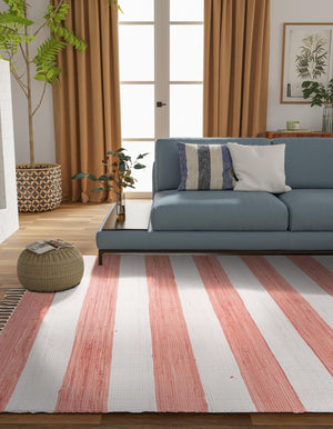 Coral and Ivory 9' x 12' Chindi Rag Rectangle Area Rug 100% Cotton All Natural Eco-Friendly Carpet Mat Decor for Homes for Sale at Rug Engine