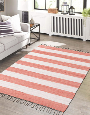 Coral and Ivory 9' x 12' Chindi Rag Rectangle Area Rug 100% Cotton All Natural Eco-Friendly Carpet Mat Decor for Homes for Sale at Rug Engine