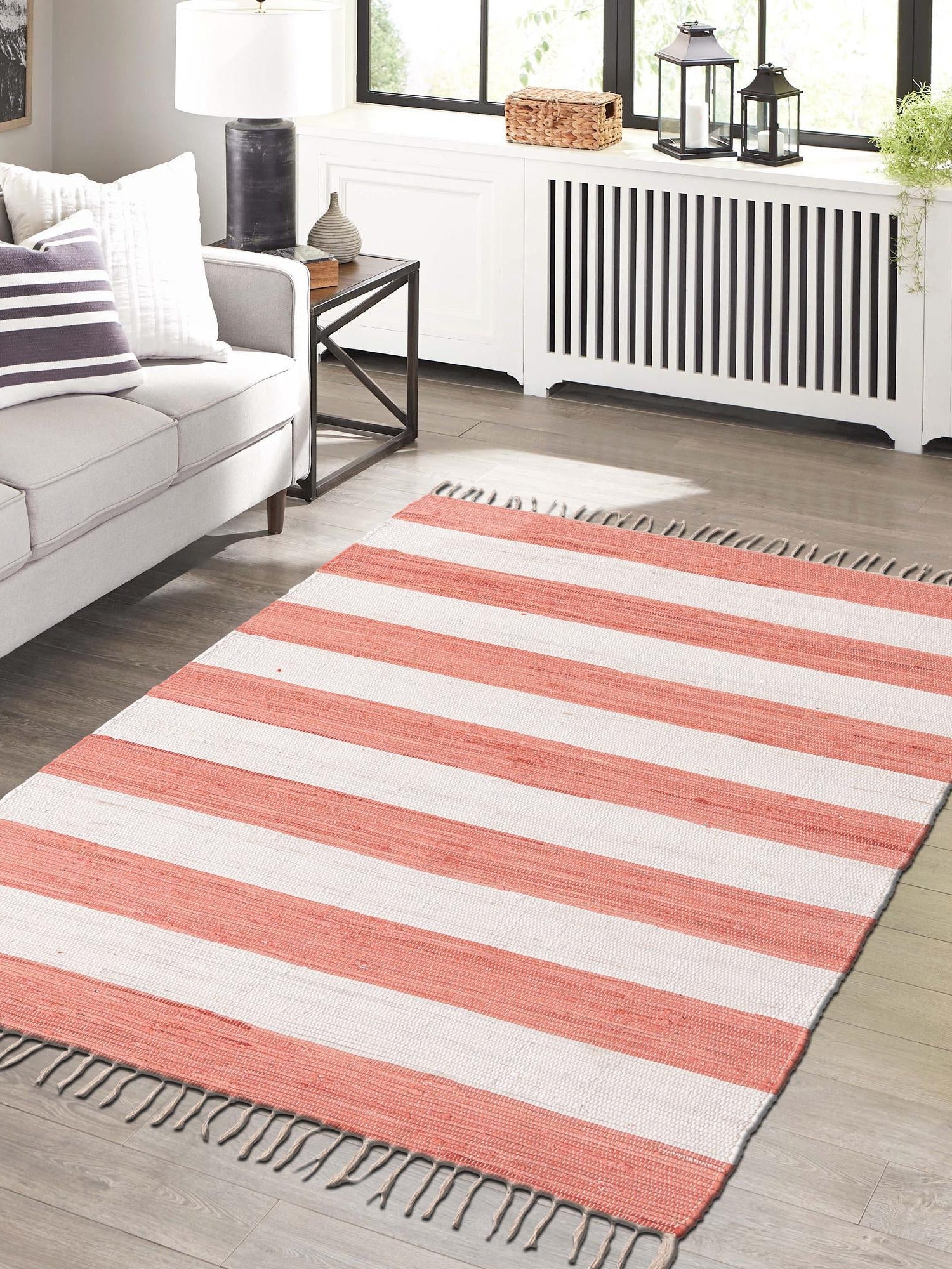 Coral and Ivory 2' 2 x 3' 1 Chindi Rag Rectangle Area Rug 100% Cotton All Natural Eco-Friendly Carpet Mat Decor for Homes for Sale at Rug Engine