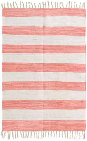 Coral and Ivory 4' 1 x 6' 1 Chindi Rag Rectangle Area Rug 100% Cotton All Natural Eco-Friendly Carpet Mat Decor for Homes for Sale at Rug Engine