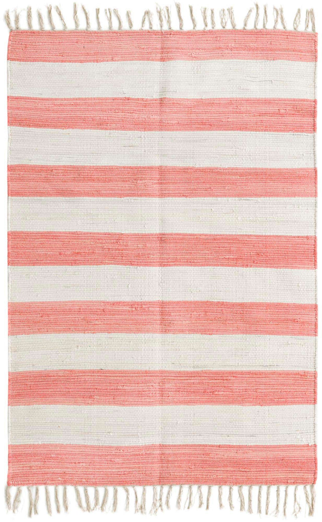 Coral and Ivory 4' 1 x 6' 1 Chindi Rag Rectangle Area Rug 100% Cotton All Natural Eco-Friendly Carpet Mat Decor for Homes for Sale at Rug Engine