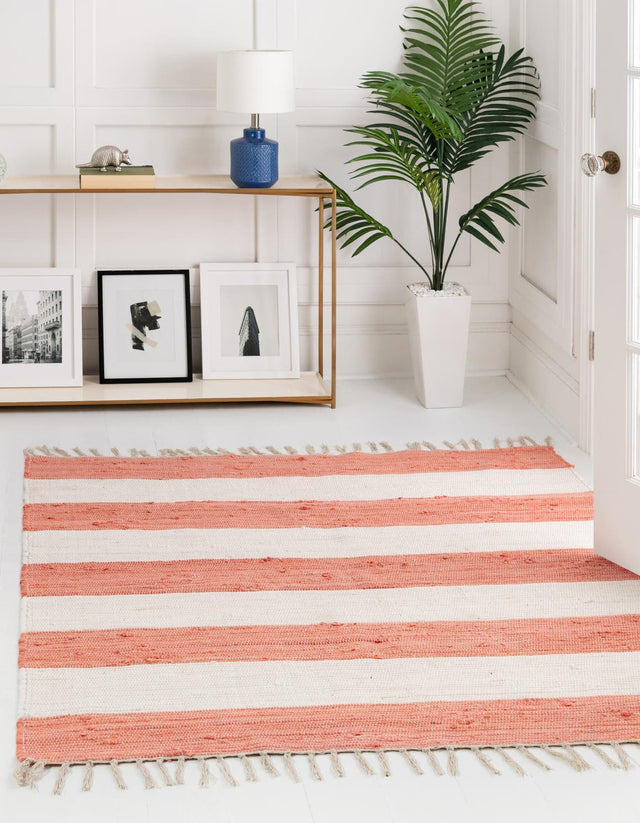 Coral and Ivory 7' 10 x 7' 10 Chindi Rag Square Area Rug 100% Cotton All Natural Eco-Friendly Carpet Mat Decor for Homes for Sale at Rug Engine