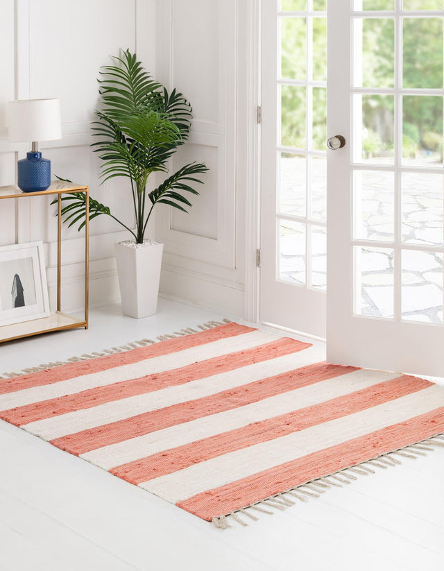Coral and Ivory 7' 10 x 7' 10 Chindi Rag Square Area Rug 100% Cotton All Natural Eco-Friendly Carpet Mat Decor for Homes for Sale at Rug Engine