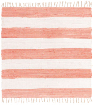 Coral and Ivory 5' 1 x 5' 1 Chindi Rag Square Area Rug 100% Cotton All Natural Eco-Friendly Carpet Mat Decor for Homes for Sale at Rug Engine