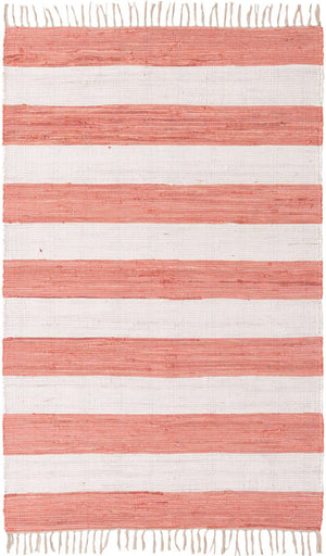 Coral and Ivory 5' 1 x 8' Chindi Rag Rectangle Area Rug 100% Cotton All Natural Eco-Friendly Carpet Mat Decor for Homes for Sale at Rug Engine