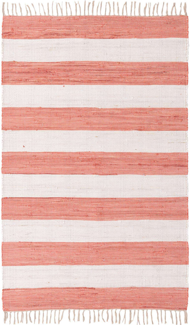 Coral and Ivory 5' 1 x 8' Chindi Rag Rectangle Area Rug 100% Cotton All Natural Eco-Friendly Carpet Mat Decor for Homes for Sale at Rug Engine