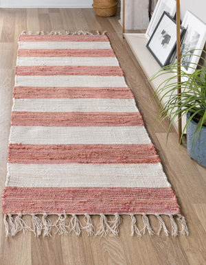 Coral and Ivory 2' 2 x 10' Chindi Rag Runner Area Rug 100% Cotton All Natural Eco-Friendly Carpet Mat Decor for Homes for Sale at Rug Engine