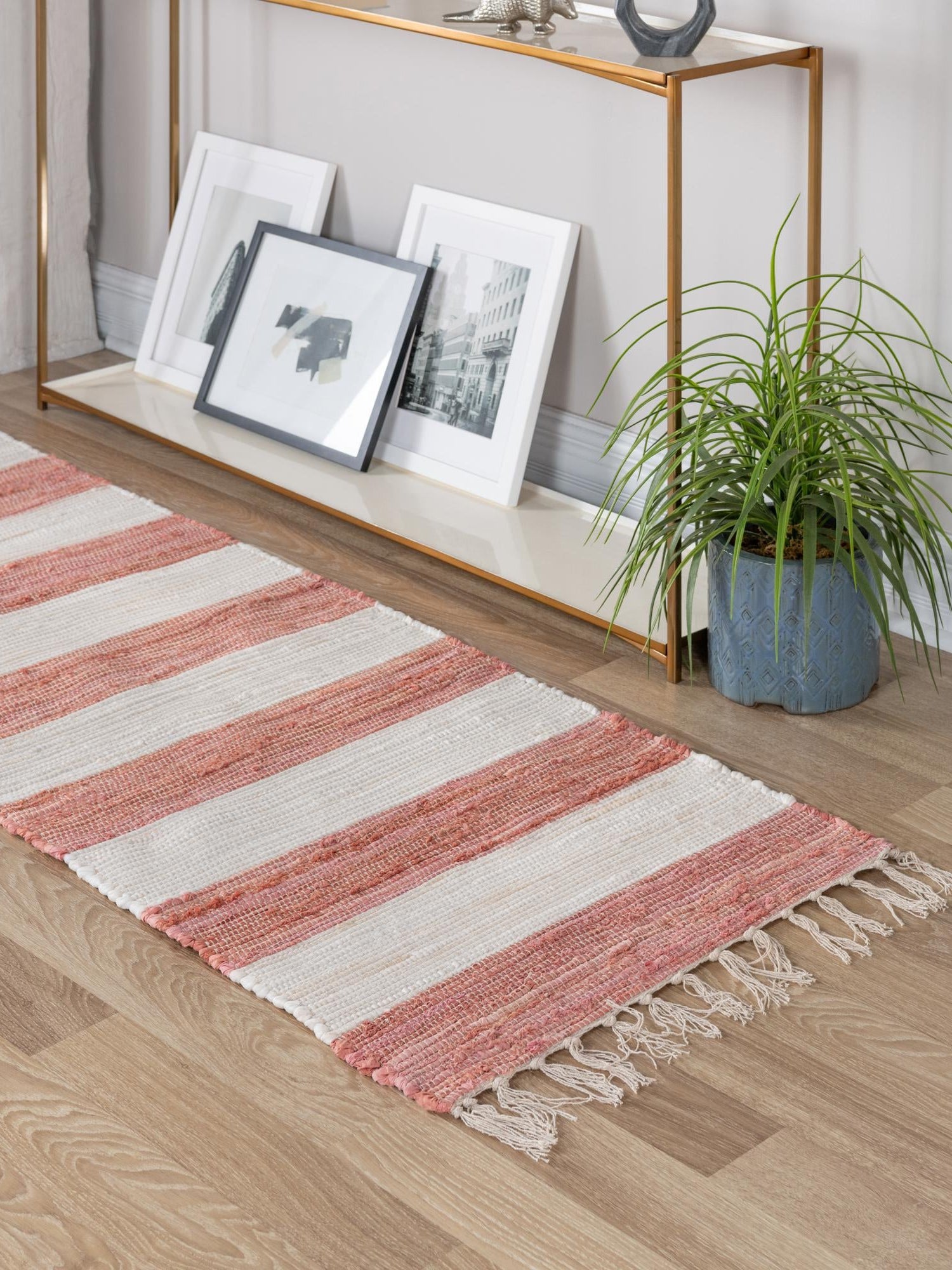 Coral and Ivory 2' 2 x 6' 1 Chindi Rag Runner Area Rug 100% Cotton All Natural Eco-Friendly Carpet Mat Decor for Homes for Sale at Rug Engine