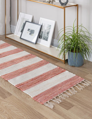 Coral and Ivory 2' 2 x 6' 1 Chindi Rag Runner Area Rug 100% Cotton All Natural Eco-Friendly Carpet Mat Decor for Homes for Sale at Rug Engine