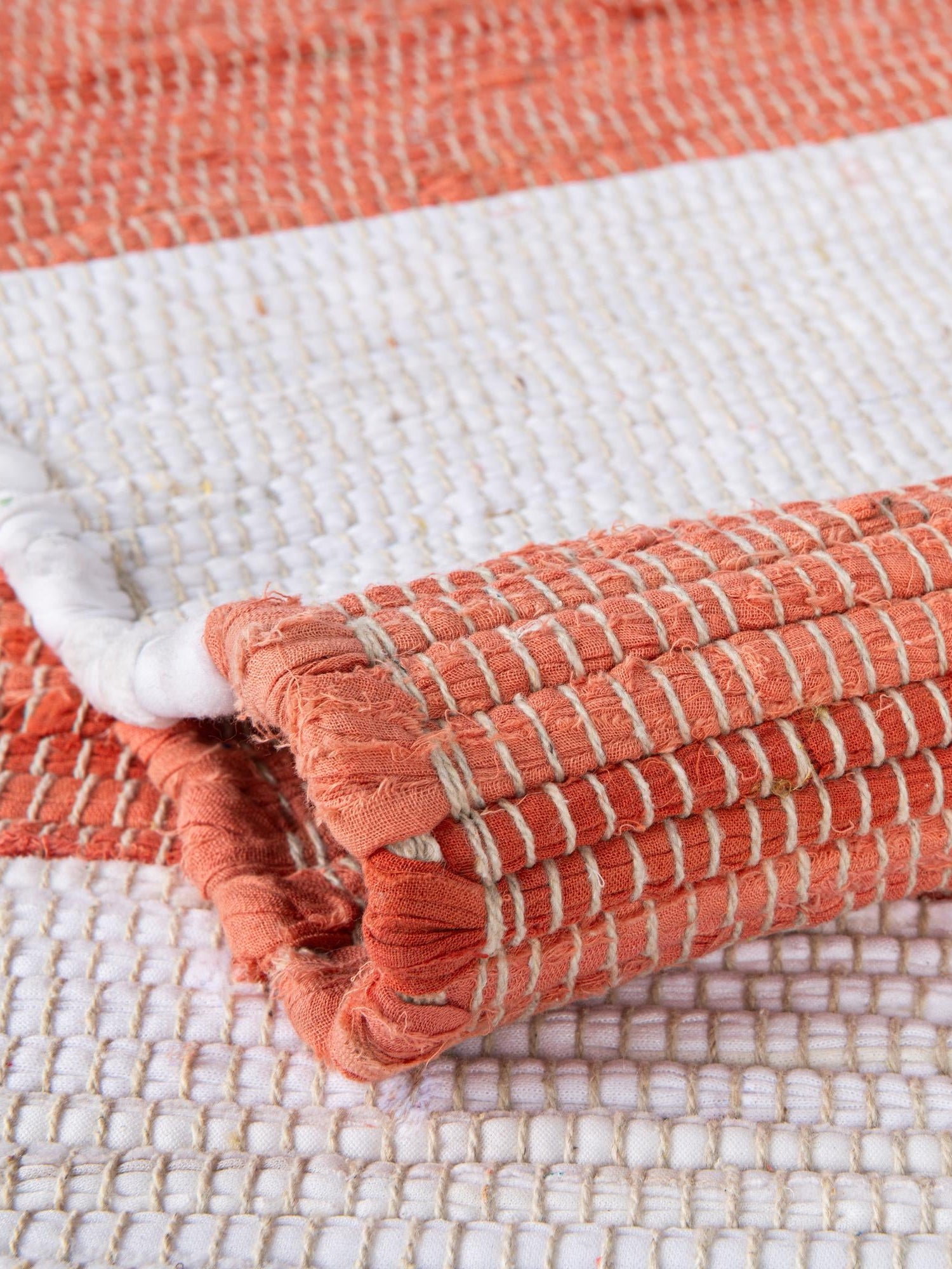 Coral and Ivory 2' 7 x 12' Chindi Rag Runner Area Rug 100% Cotton All Natural Eco-Friendly Carpet Mat Decor for Homes for Sale at Rug Engine