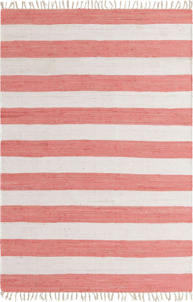 Coral and Ivory 6' 1 x 9' Chindi Rag Rectangle Area Rug 100% Cotton All Natural Eco-Friendly Carpet Mat Decor for Homes for Sale at Rug Engine