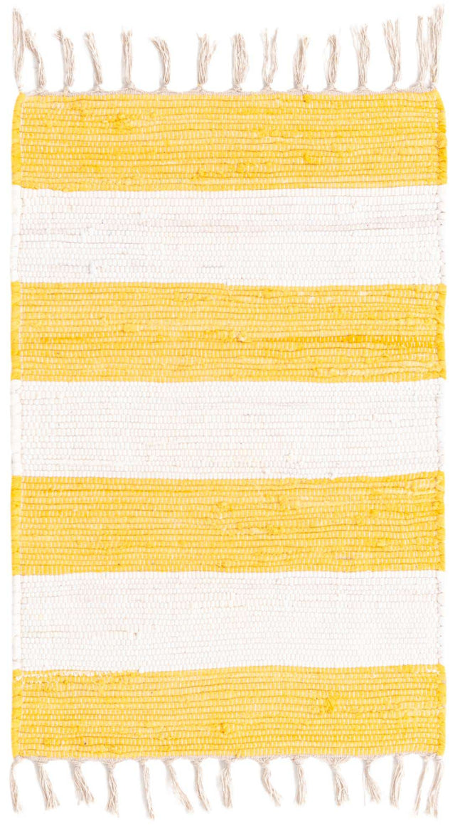 Yellow and Ivory 2' 2 x 3' 1 Chindi Rag Rectangle Area Rug 100% Cotton All Natural Eco-Friendly Carpet Mat Decor for Homes for Sale at Rug Engine
