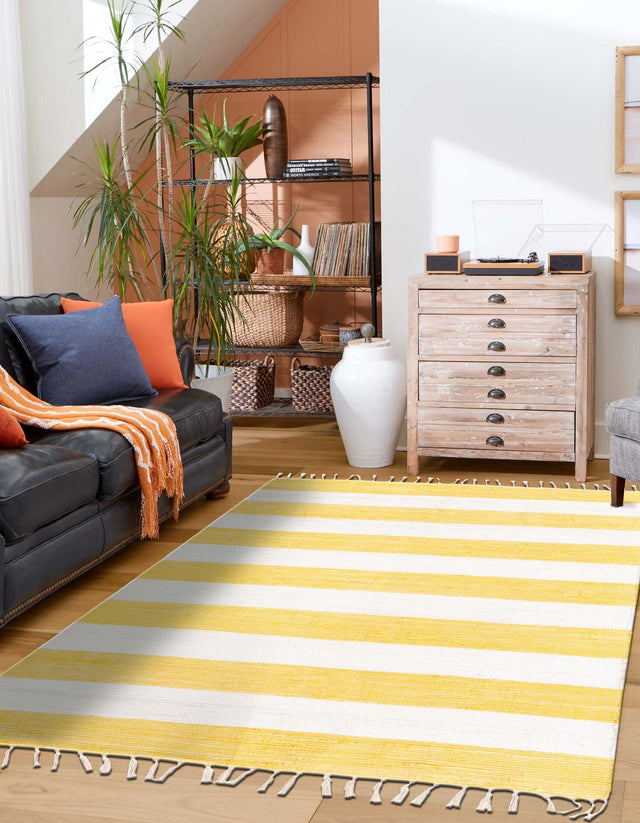 Yellow and Ivory 7' 10 x 10' Chindi Rag Rectangle Area Rug 100% Cotton All Natural Eco-Friendly Carpet Mat Decor for Homes for Sale at Rug Engine