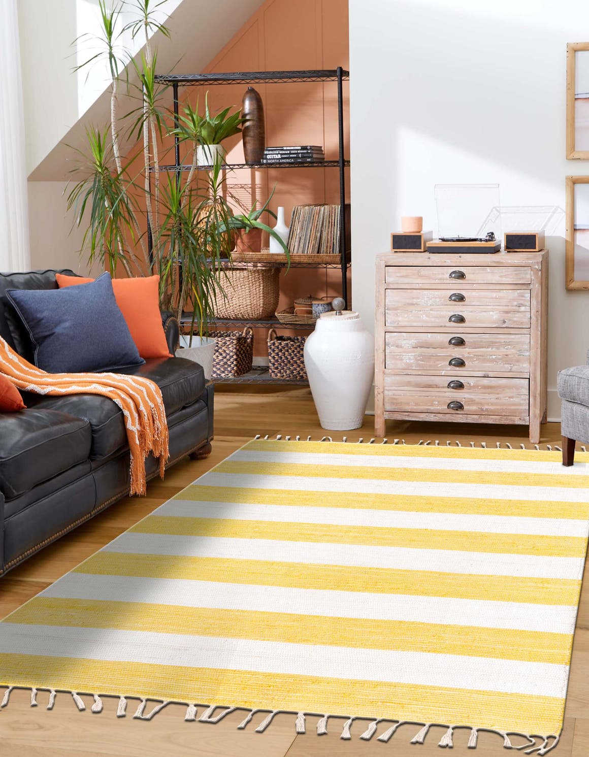 Yellow and Ivory 10' x 14' 1 Chindi Rag Rectangle Area Rug 100% Cotton All Natural Eco-Friendly Carpet Mat Decor for Homes for Sale at Rug Engine