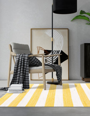 Yellow and Ivory 7' 10 x 10' Chindi Rag Rectangle Area Rug 100% Cotton All Natural Eco-Friendly Carpet Mat Decor for Homes for Sale at Rug Engine