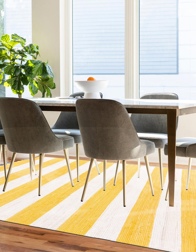 Yellow and Ivory 4' 1 x 6' 1 Chindi Rag Rectangle Area Rug 100% Cotton All Natural Eco-Friendly Carpet Mat Decor for Homes for Sale at Rug Engine