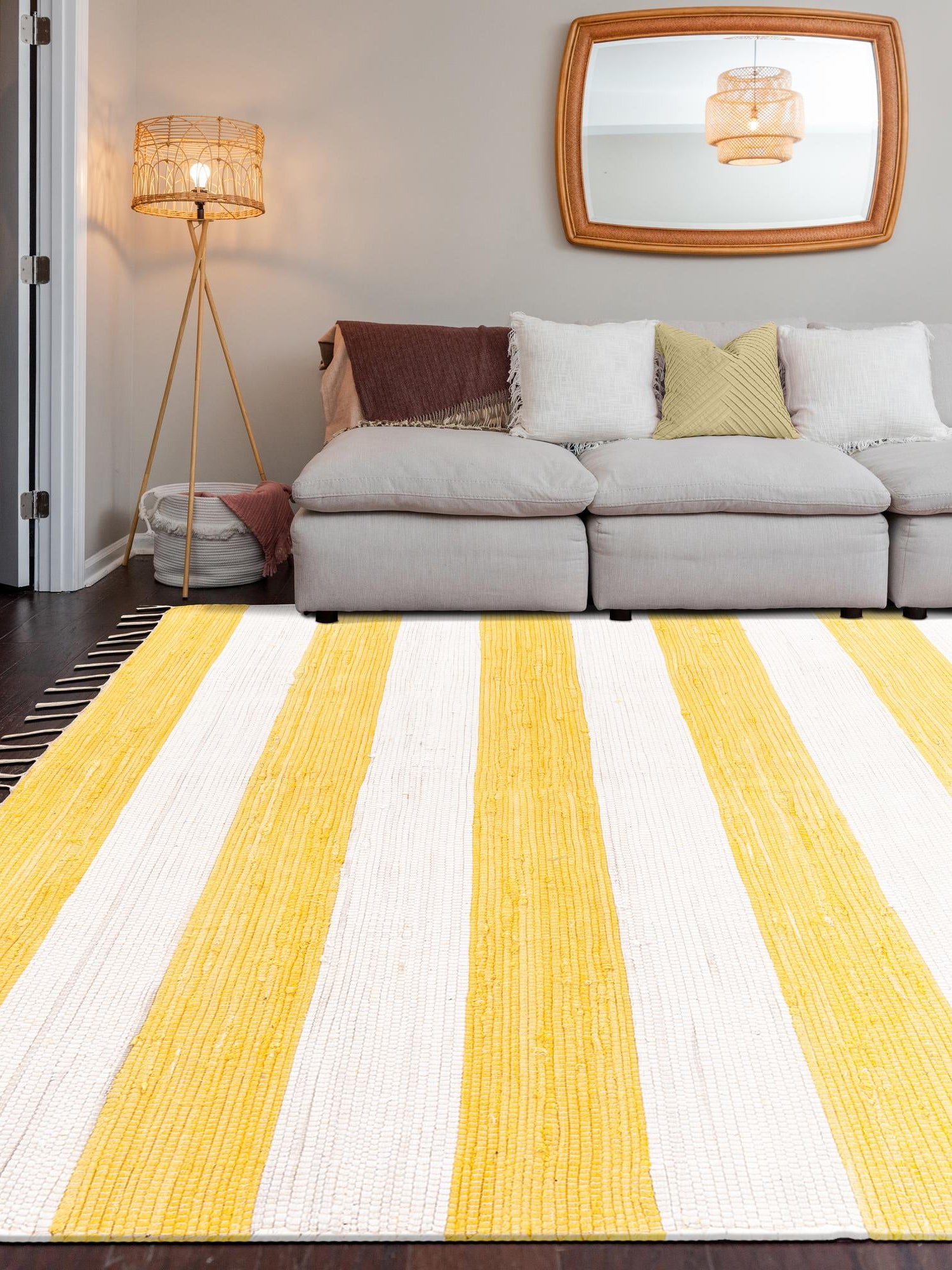 Yellow and Ivory 4' 1 x 6' 1 Chindi Rag Rectangle Area Rug 100% Cotton All Natural Eco-Friendly Carpet Mat Decor for Homes for Sale at Rug Engine