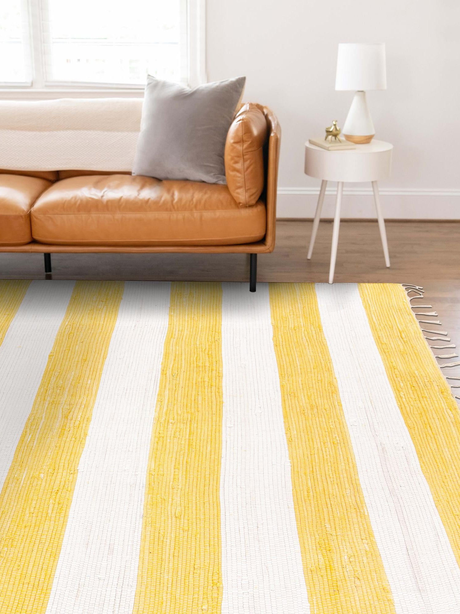 Yellow and Ivory 7' 10 x 10' Chindi Rag Rectangle Area Rug 100% Cotton All Natural Eco-Friendly Carpet Mat Decor for Homes for Sale at Rug Engine