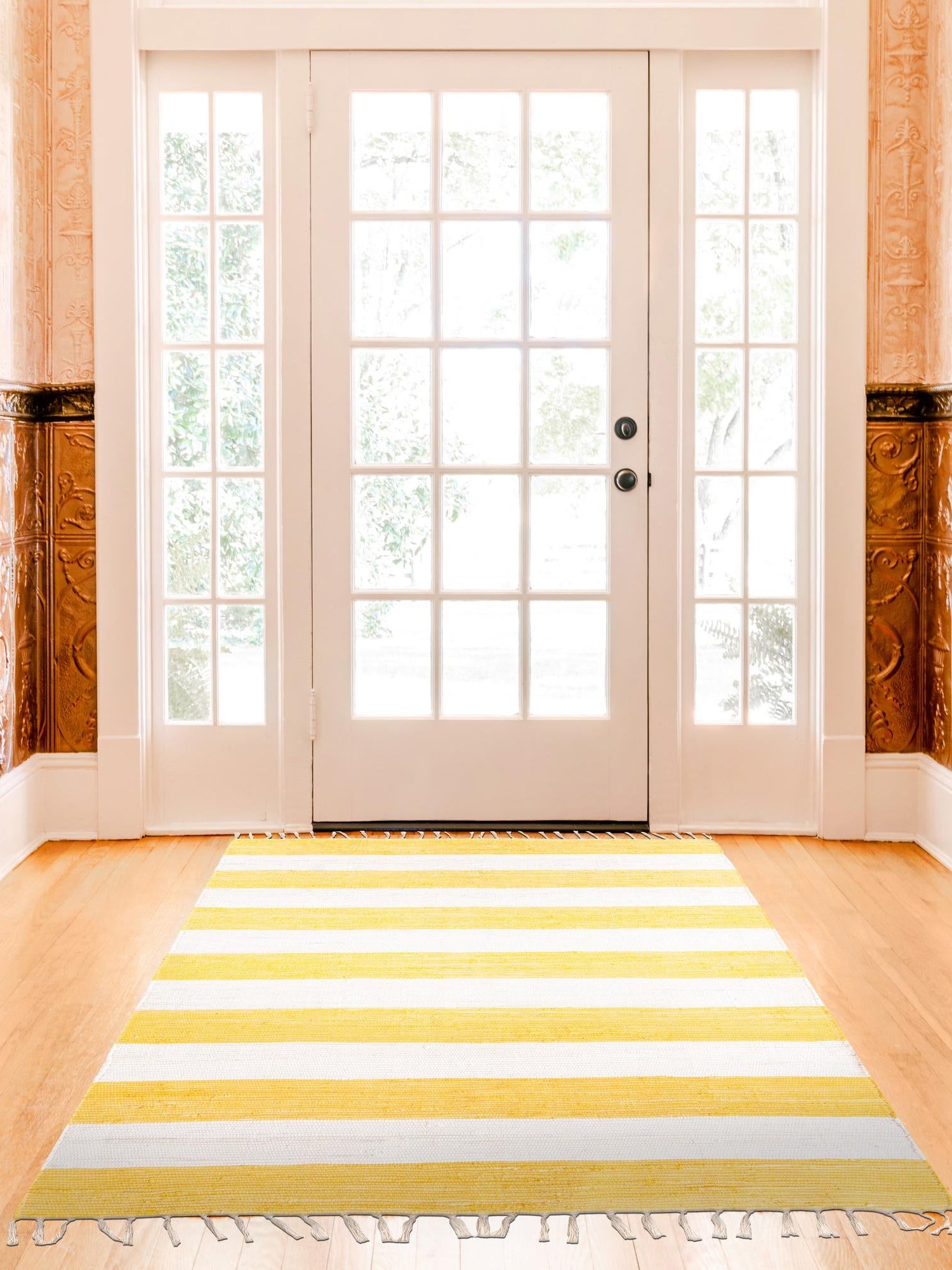 Yellow and Ivory 5' 1 x 8' Chindi Rag Rectangle Area Rug 100% Cotton All Natural Eco-Friendly Carpet Mat Decor for Homes for Sale at Rug Engine