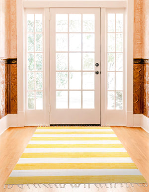 Yellow and Ivory 5' 1 x 8' Chindi Rag Rectangle Area Rug 100% Cotton All Natural Eco-Friendly Carpet Mat Decor for Homes for Sale at Rug Engine
