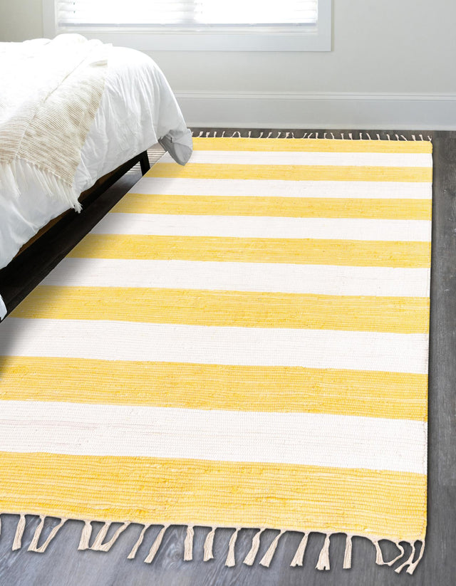 Yellow and Ivory 10' x 14' 1 Chindi Rag Rectangle Area Rug 100% Cotton All Natural Eco-Friendly Carpet Mat Decor for Homes for Sale at Rug Engine