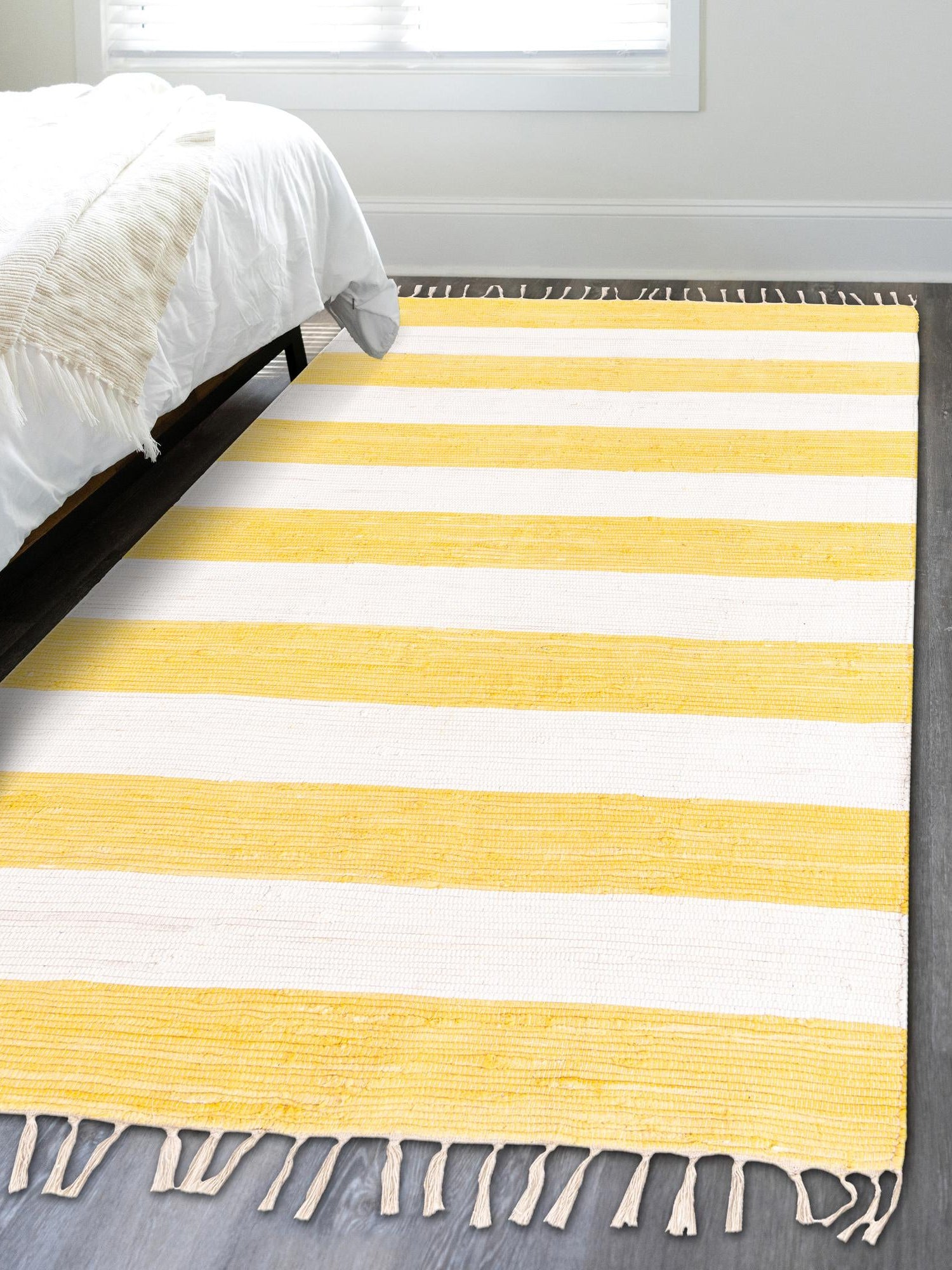 Yellow and Ivory 7' 10 x 10' Chindi Rag Rectangle Area Rug 100% Cotton All Natural Eco-Friendly Carpet Mat Decor for Homes for Sale at Rug Engine