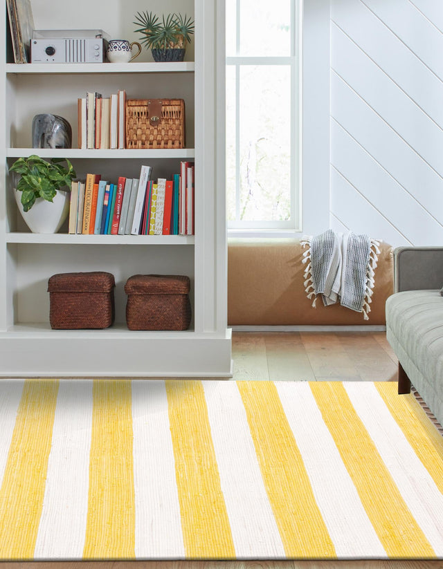 Yellow and Ivory 5' 1 x 8' Chindi Rag Rectangle Area Rug 100% Cotton All Natural Eco-Friendly Carpet Mat Decor for Homes for Sale at Rug Engine