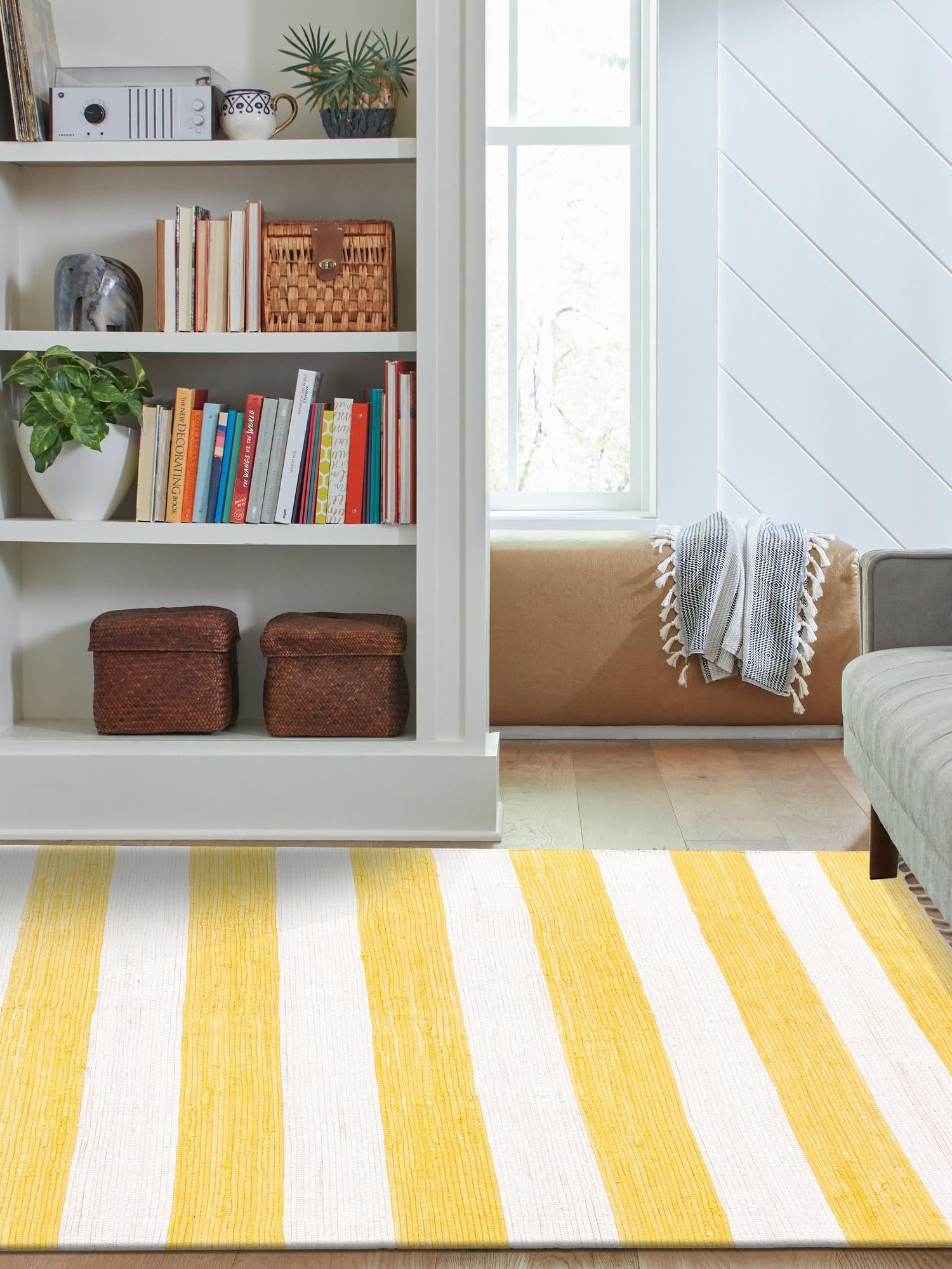 Yellow and Ivory 6' 1 x 9' Chindi Rag Rectangle Area Rug 100% Cotton All Natural Eco-Friendly Carpet Mat Decor for Homes for Sale at Rug Engine