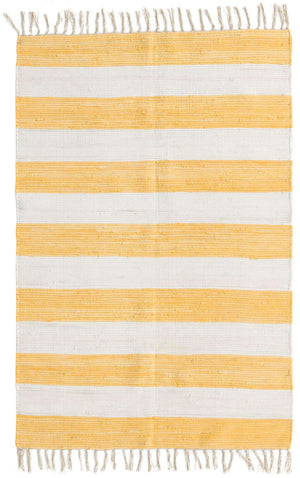 Yellow and Ivory 4' 1 x 6' 1 Chindi Rag Rectangle Area Rug 100% Cotton All Natural Eco-Friendly Carpet Mat Decor for Homes for Sale at Rug Engine