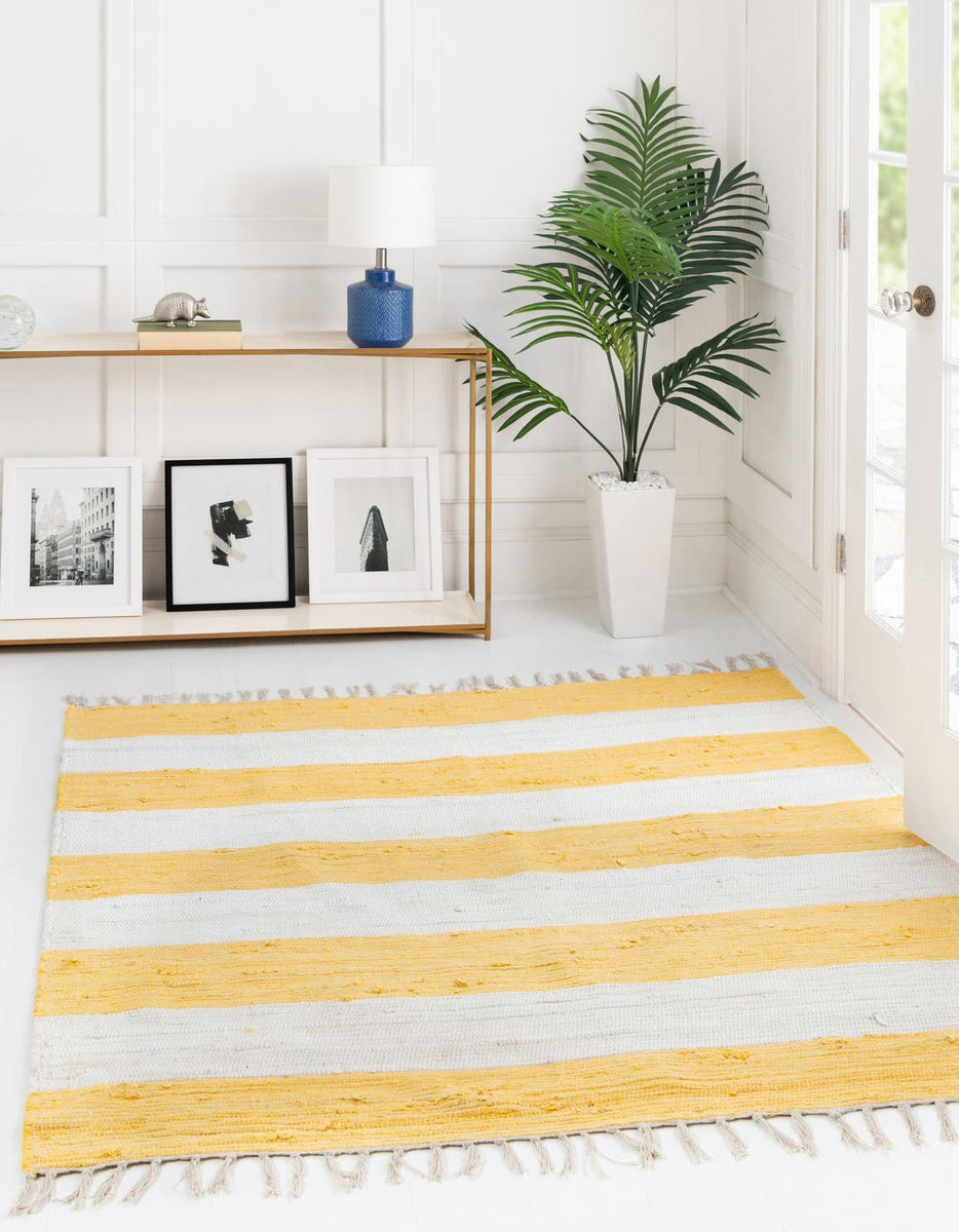 Yellow and Ivory 5' 1 x 5' 1 Chindi Rag Square Rug – Rug Engine