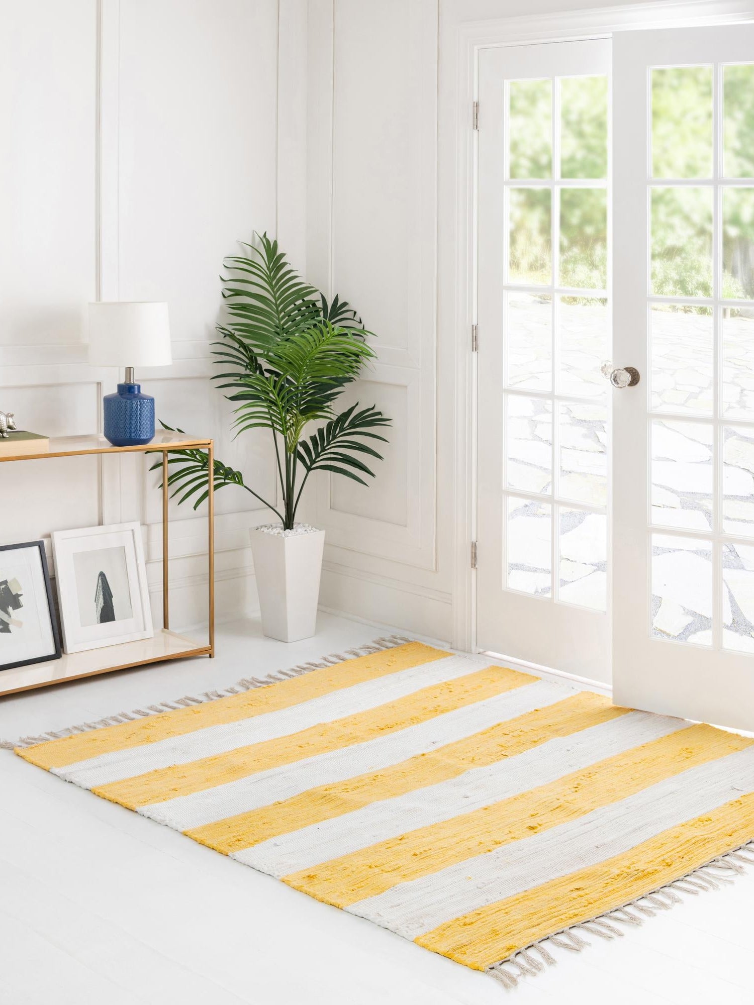 Yellow and Ivory 7' 10 x 7' 10 Chindi Rag Square Area Rug 100% Cotton All Natural Eco-Friendly Carpet Mat Decor for Homes for Sale at Rug Engine