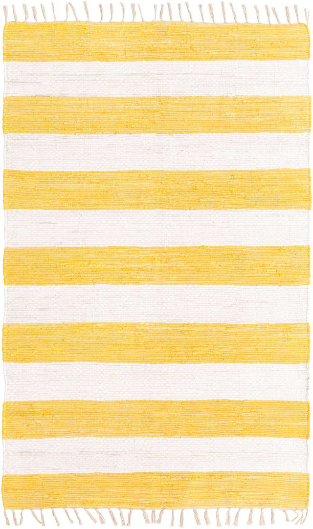 Yellow and Ivory 5' 1 x 8' Chindi Rag Rectangle Area Rug 100% Cotton All Natural Eco-Friendly Carpet Mat Decor for Homes for Sale at Rug Engine