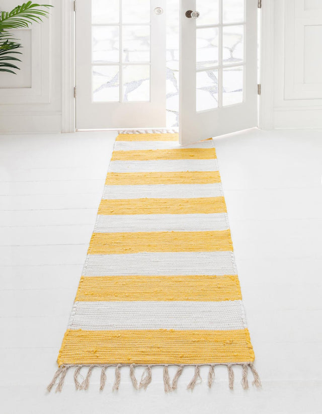 Yellow and Ivory 2' 7 x 12' Chindi Rag Runner Area Rug 100% Cotton All Natural Eco-Friendly Carpet Mat Decor for Homes for Sale at Rug Engine