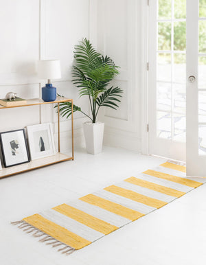 Yellow and Ivory 2' 2 x 6' 1 Chindi Rag Runner Area Rug 100% Cotton All Natural Eco-Friendly Carpet Mat Decor for Homes for Sale at Rug Engine
