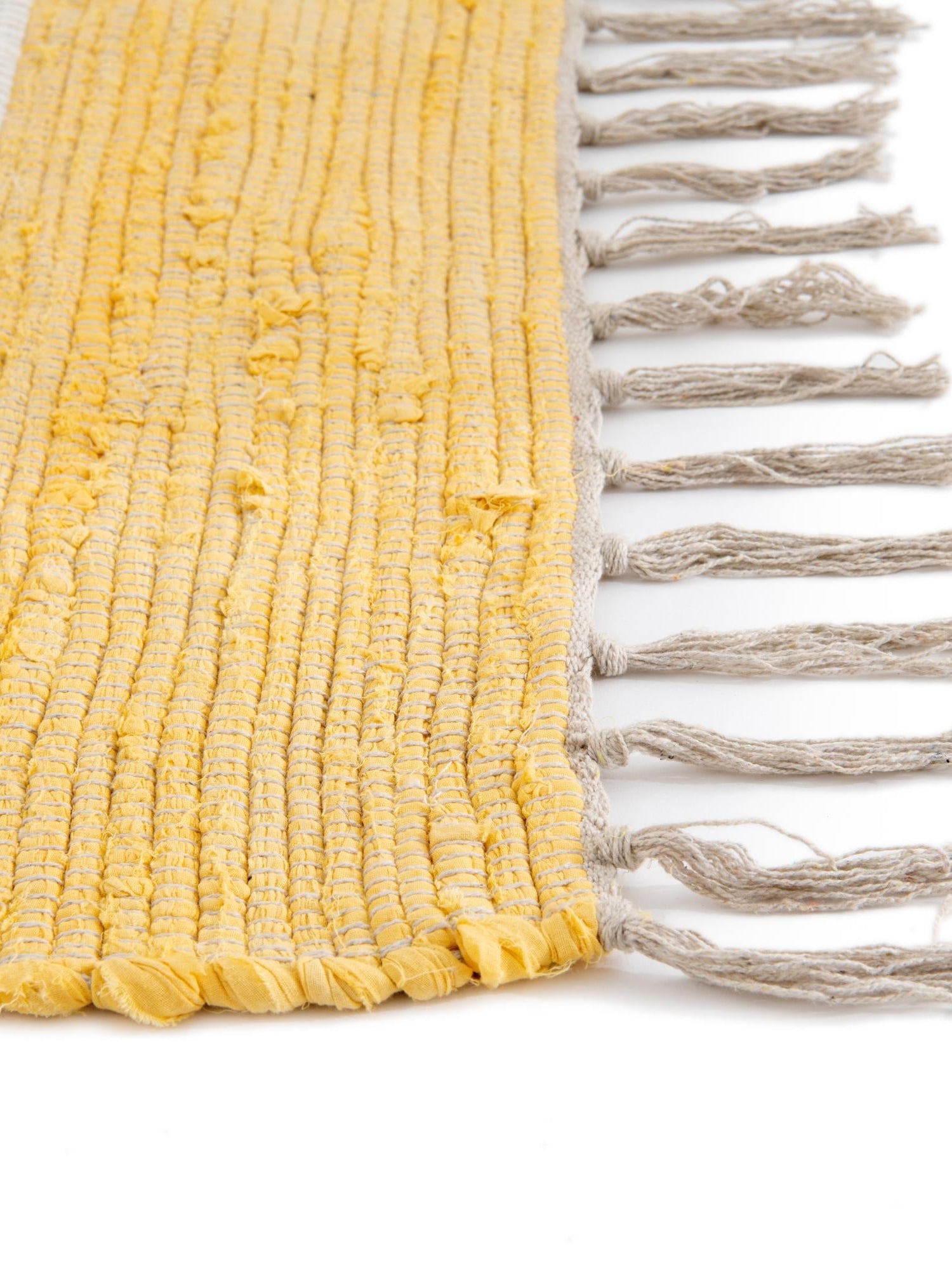 Yellow and Ivory 2' 2 x 10' Chindi Rag Runner Area Rug 100% Cotton All Natural Eco-Friendly Carpet Mat Decor for Homes for Sale at Rug Engine