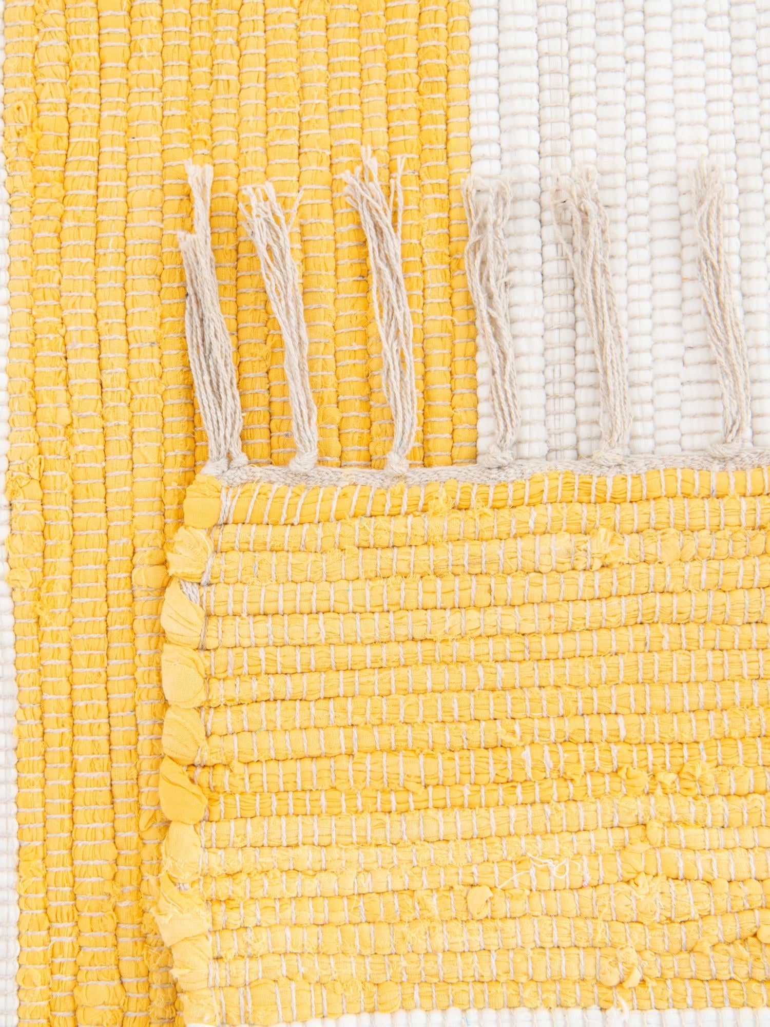 Yellow and Ivory 2' 2 x 6' 1 Chindi Rag Runner Area Rug 100% Cotton All Natural Eco-Friendly Carpet Mat Decor for Homes for Sale at Rug Engine