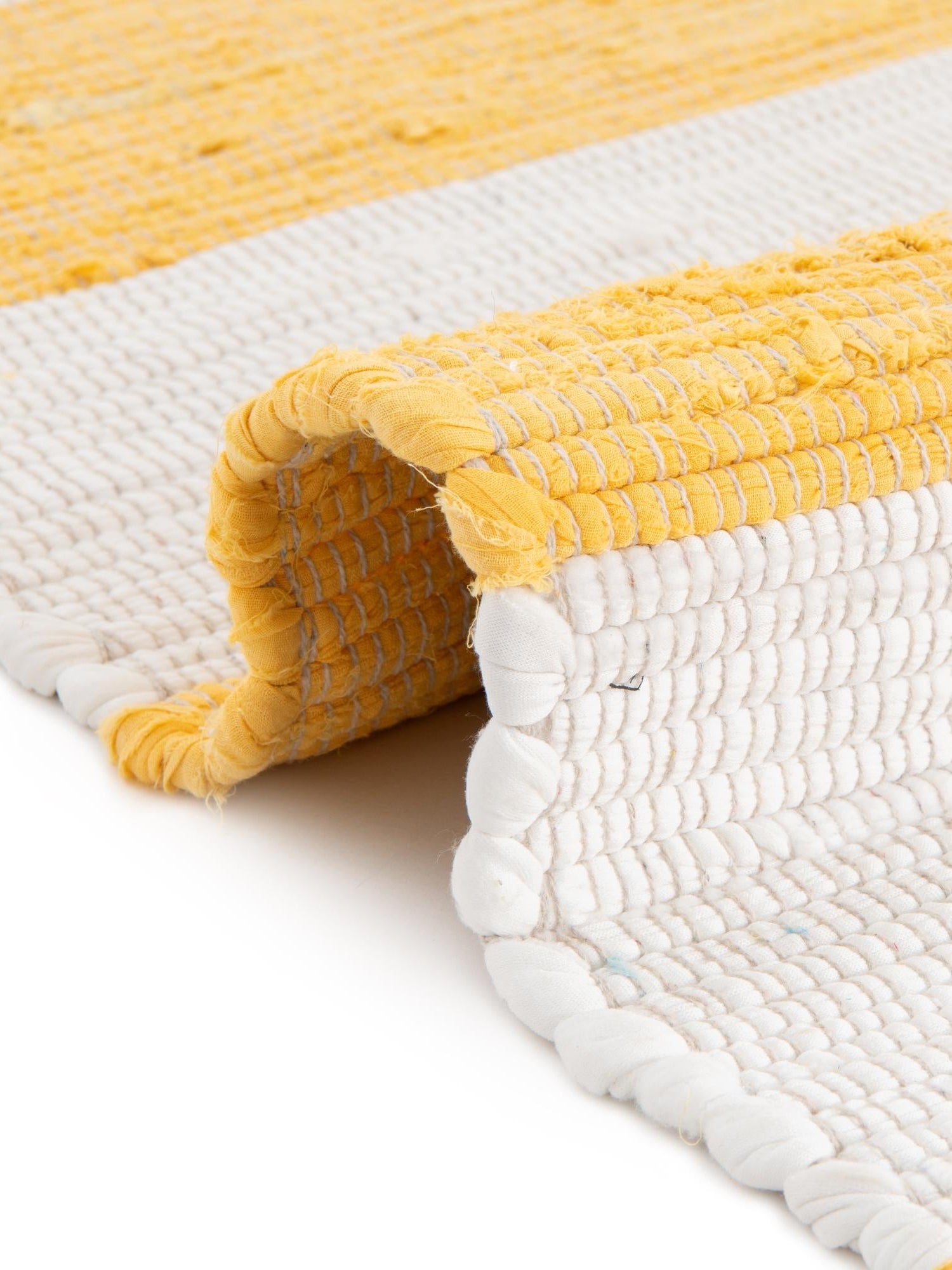 Yellow and Ivory 2' 2 x 10' Chindi Rag Runner Area Rug 100% Cotton All Natural Eco-Friendly Carpet Mat Decor for Homes for Sale at Rug Engine