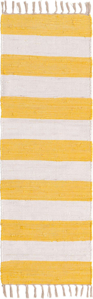 Yellow and Ivory 2' 2 x 6' 1 Chindi Rag Runner Area Rug 100% Cotton All Natural Eco-Friendly Carpet Mat Decor for Homes for Sale at Rug Engine